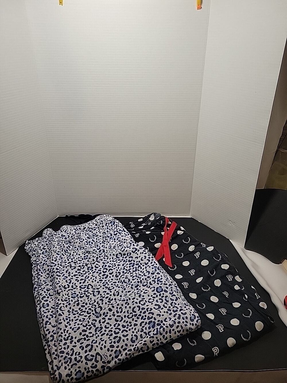 2 Victoria Secret/PINK-Sleep Pants Blue Animal Print-Blue White Polka Dot LG